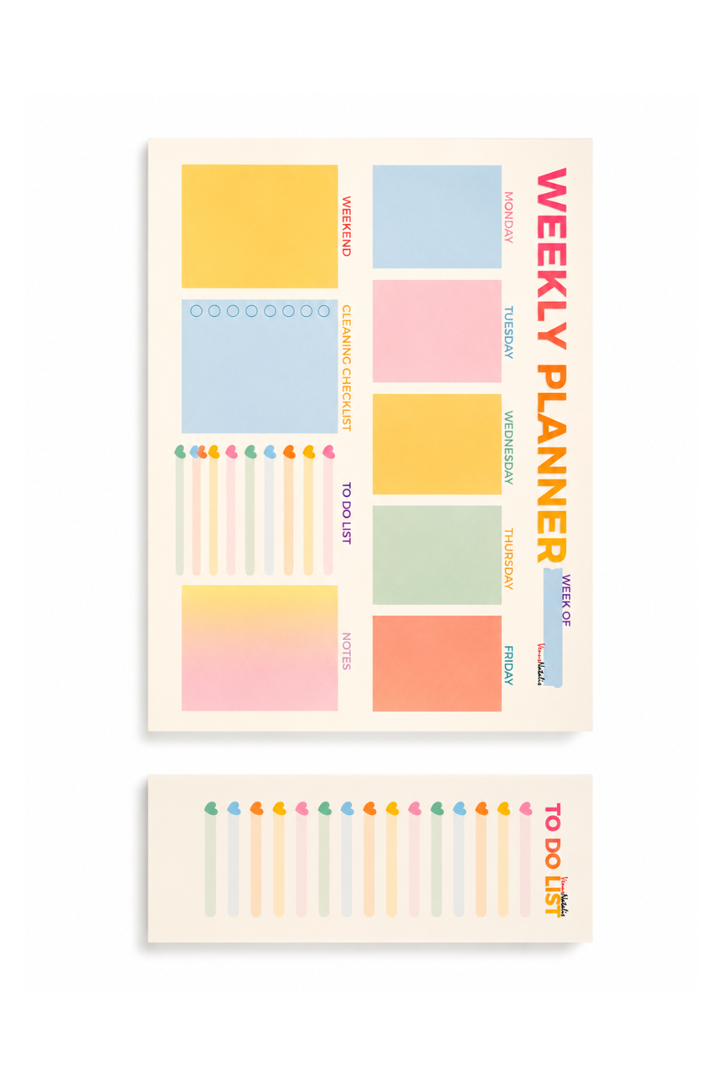 Weekly Planner A4 + Skinny To Do List Bureauplanner Set 50 Vellen per Blok Pastel Planner Weekplanner en Takenlijst