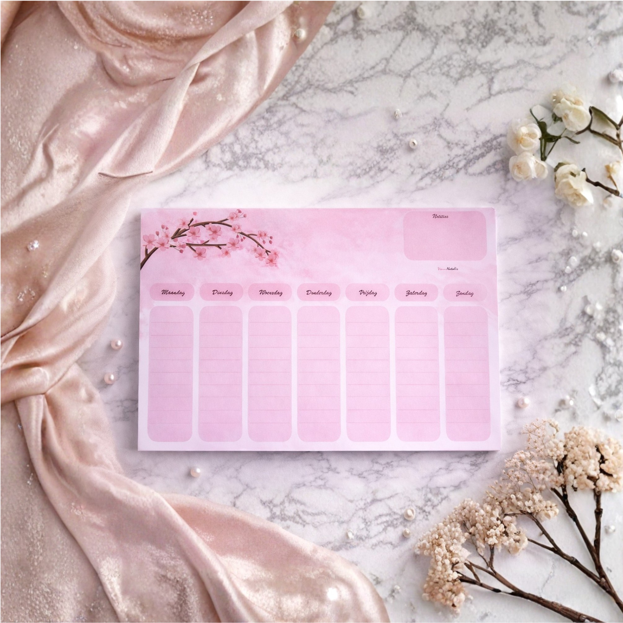Weekplannner Pink Blossom A4 Bureau Planner Stijlvol Overzicht & Rust