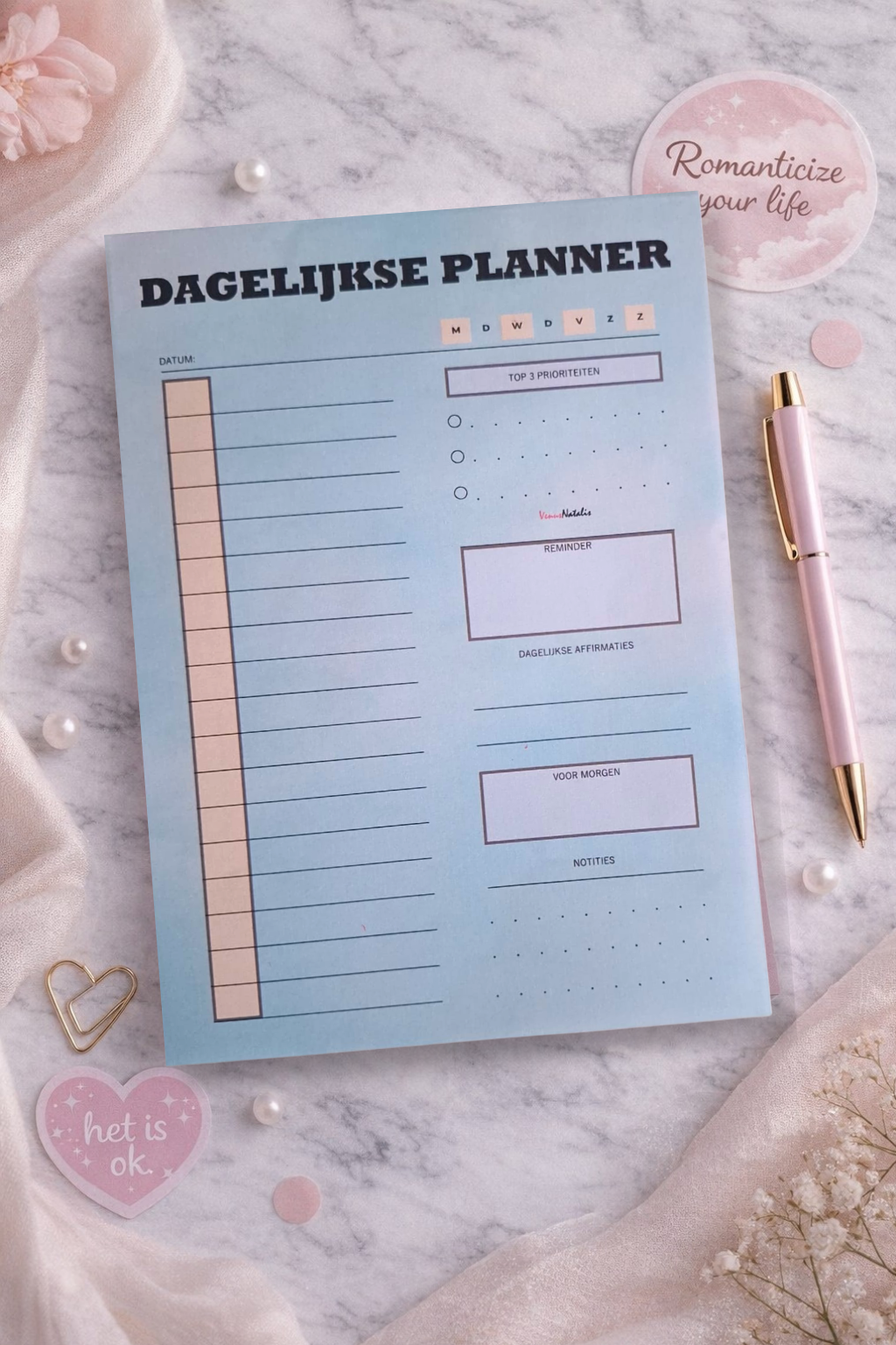 Blauwe Dagplanner A5 Afscheurbaar Notitieblok Checklist Prioriteit 50 Vellen Blauwe Design