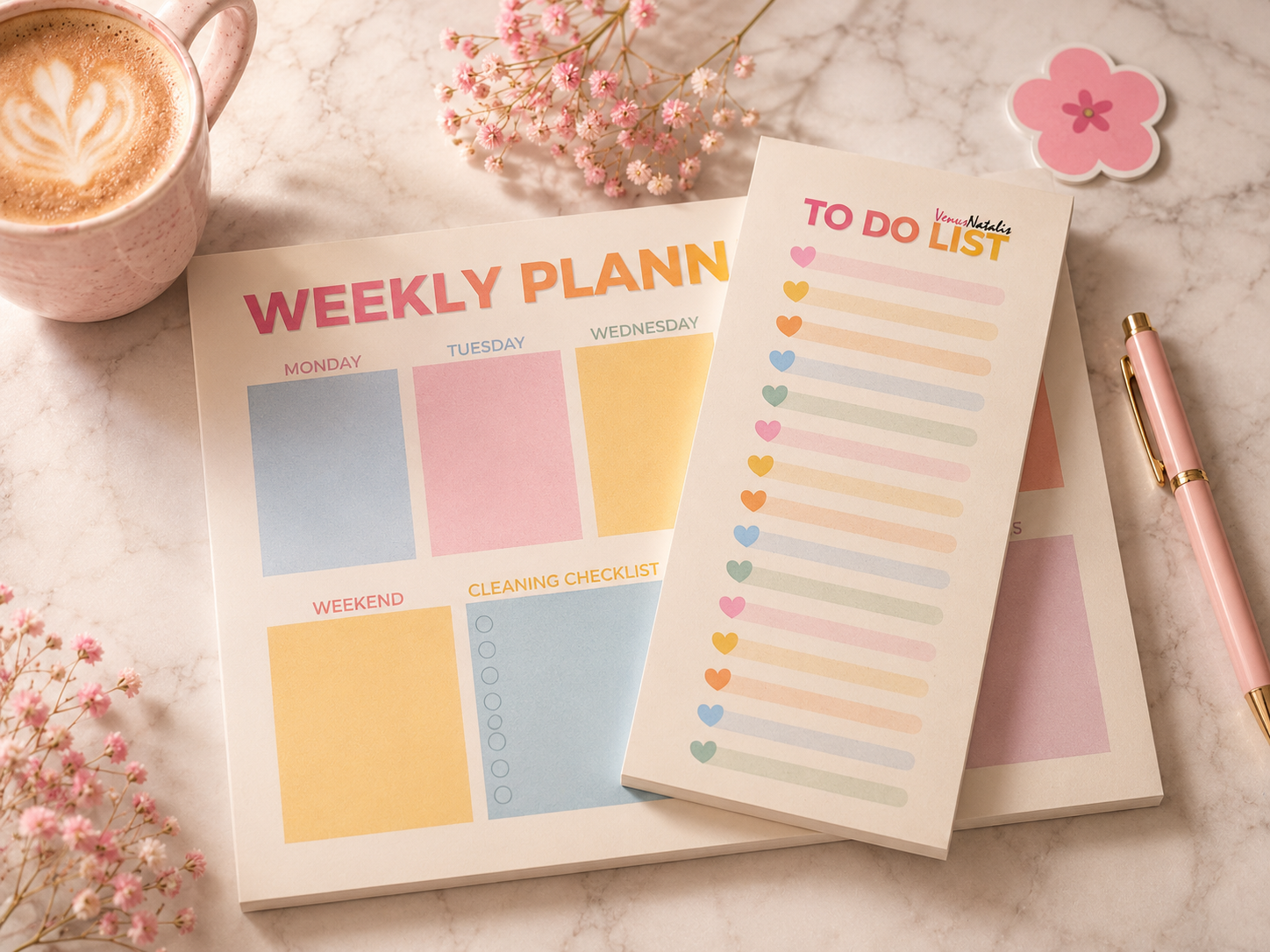 Weekly Planner A4 + Skinny To Do List Bureauplanner Set 50 Vellen per Blok Pastel Planner Weekplanner en Takenlijst